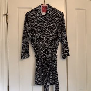 Black and white cotton/silk blouse with tie